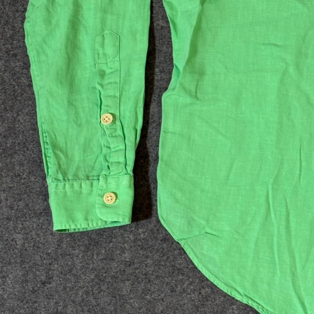 Polo Ralph Lauren Mens Medium Lime Green 100% Linen Button Down Utility Shirt - Picture 4 of 8